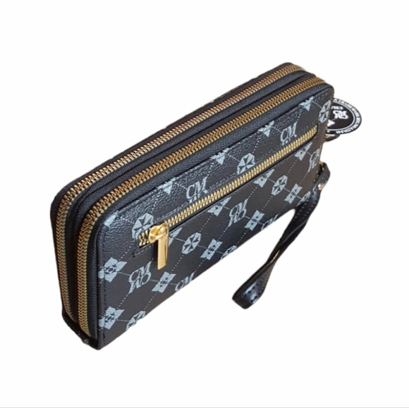 Leather wallet Black women Wristlet Purse Clutch round zipper Charis Ma - Picture 9 of 14